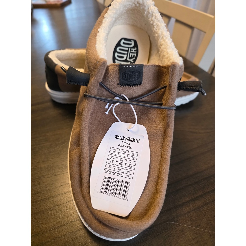 Hey Dude Wally Warmth Brown Faux Shearling Lined Loafers 40627-255 Mens 10